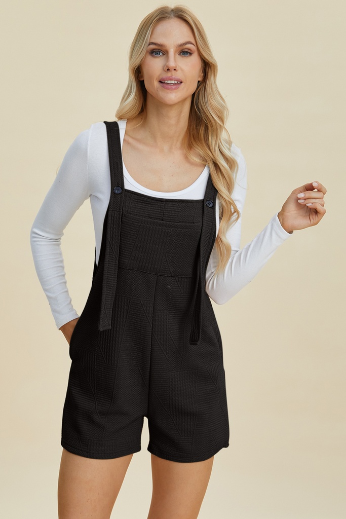 Double Take Full Size Texture Sleeveless Romper (Black)